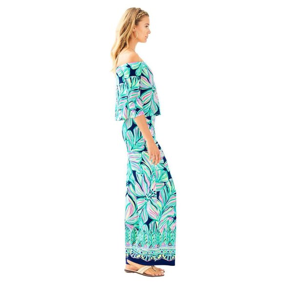 Lilly Pulitzer Weslee Floral Crop Top and Palazzo Pant Set High Tide Navy Small - Picture 13 of 14